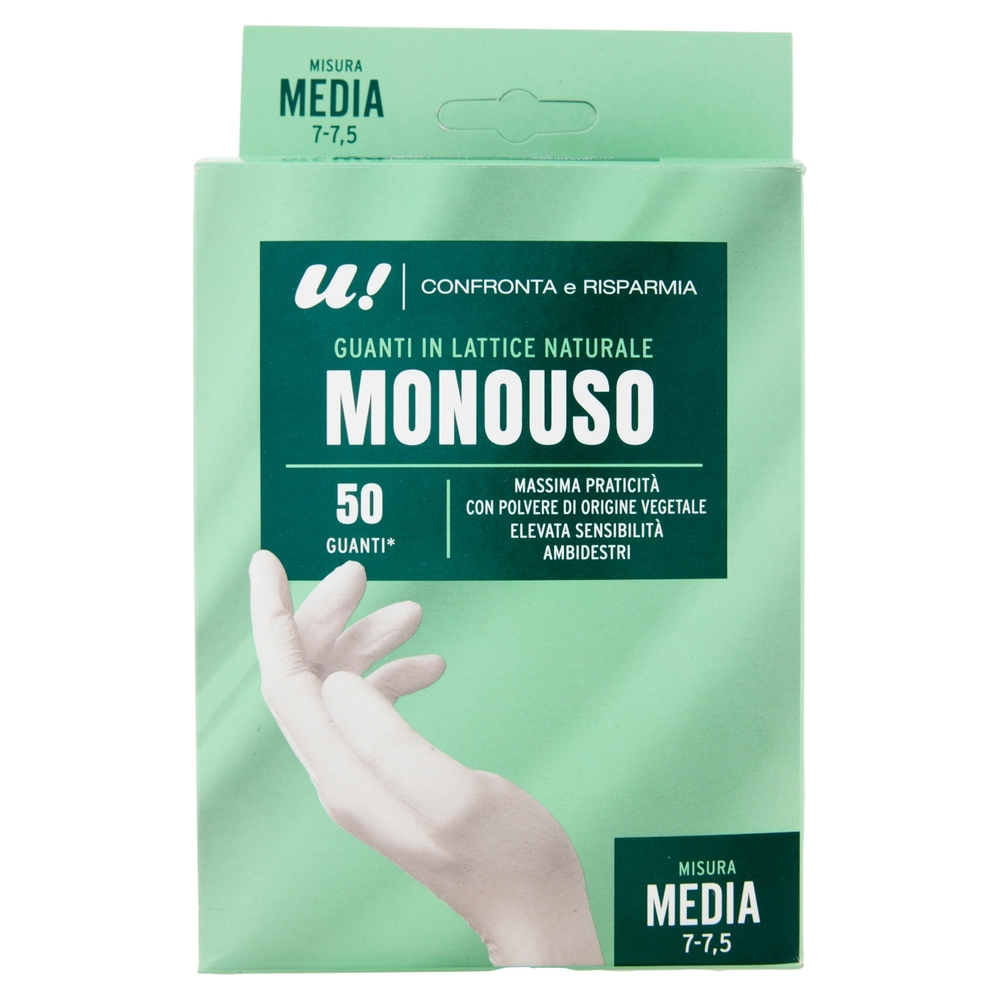 50 Guanti Monouso in Lattice Naturale Misura Media U! Confronta e Risparmia